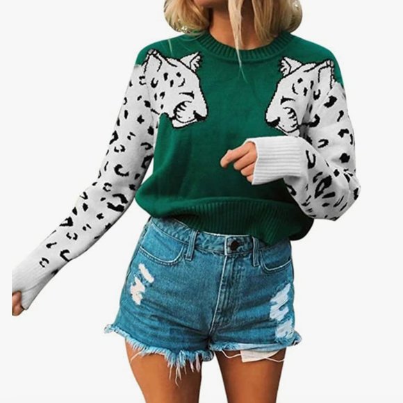 Leopard Arm Crew Neck Sweater - Picture 3 of 3